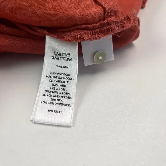 Tahari Linen Button Up Tunic Top Sz 3X Orange Lagenlook Lagom Long Sleeve Boho - Picture 10 of 10